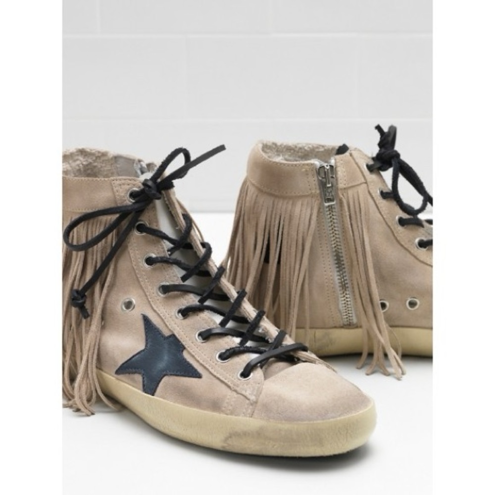 Golden Goose Francy Sneakers In Sand Suede-Sand Fringe View 6